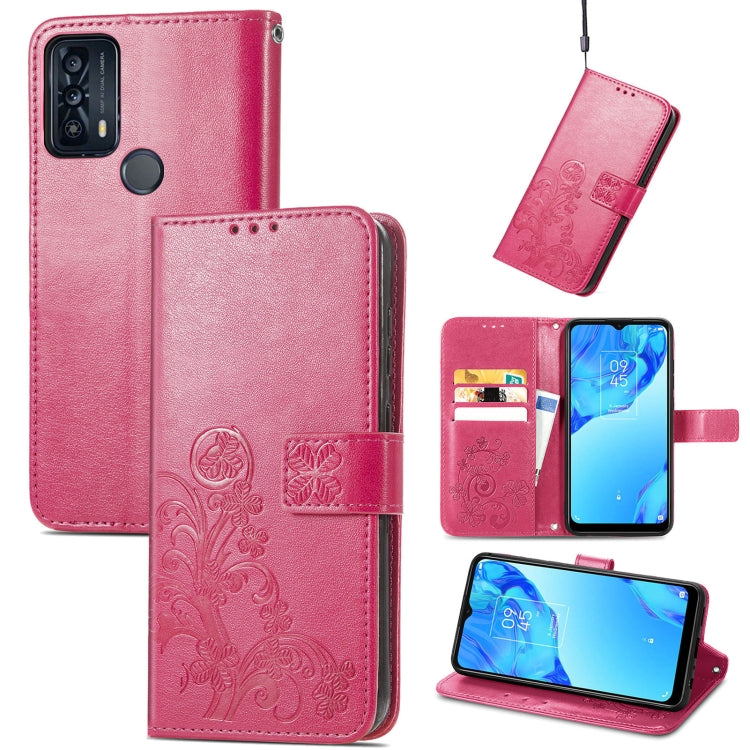 For TCL 20B Four-leaf Clasp Embossed Buckle Mobile Phone Leather Case
