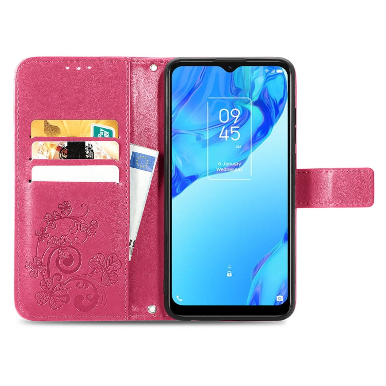 For TCL 20B Four-leaf Clasp Embossed Buckle Mobile Phone Leather Case