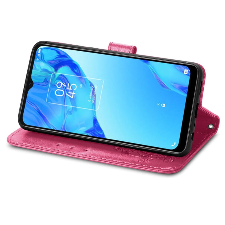 For TCL 20B Four-leaf Clasp Embossed Buckle Mobile Phone Leather Case