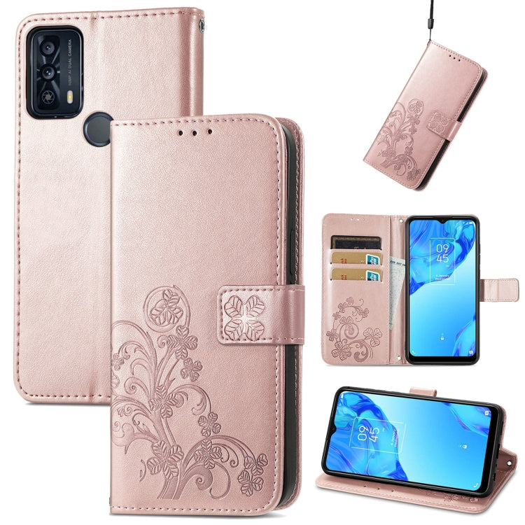 For TCL 20B Four-leaf Clasp Embossed Buckle Mobile Phone Leather Case
