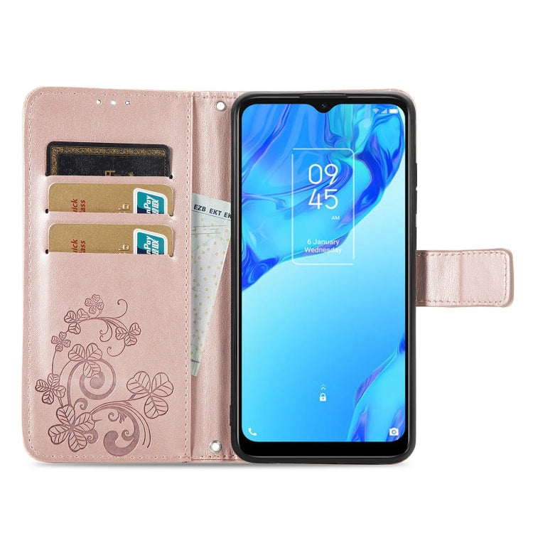 For TCL 20B Four-leaf Clasp Embossed Buckle Mobile Phone Leather Case