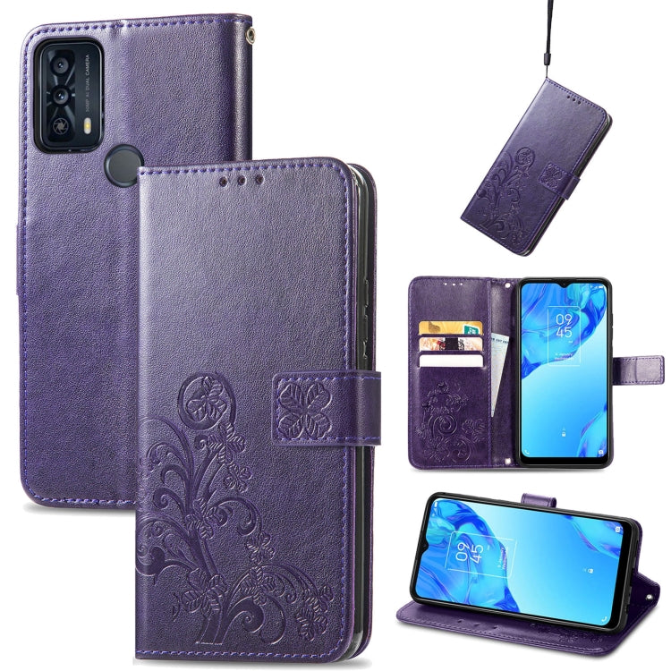 For TCL 20B Four-leaf Clasp Embossed Buckle Mobile Phone Leather Case