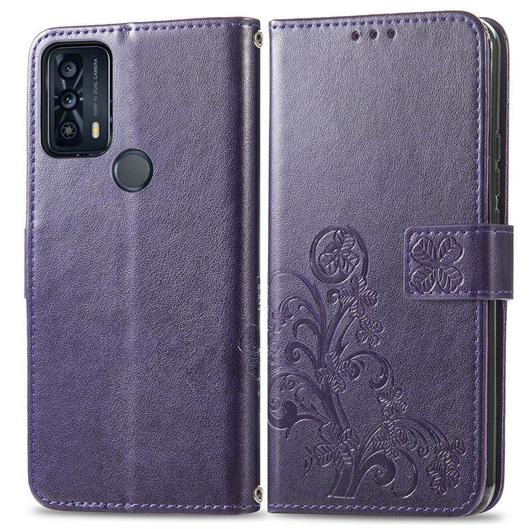 For TCL 20B Four-leaf Clasp Embossed Buckle Mobile Phone Leather Case