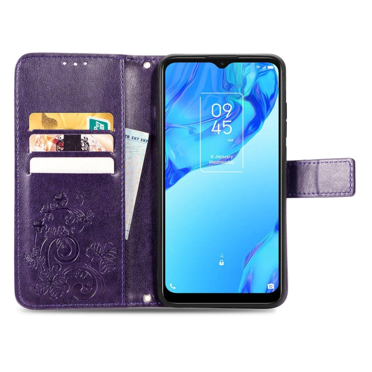 For TCL 20B Four-leaf Clasp Embossed Buckle Mobile Phone Leather Case