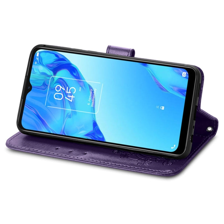 For TCL 20B Four-leaf Clasp Embossed Buckle Mobile Phone Leather Case