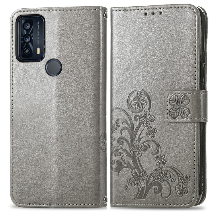 For TCL 20B Four-leaf Clasp Embossed Buckle Mobile Phone Leather Case