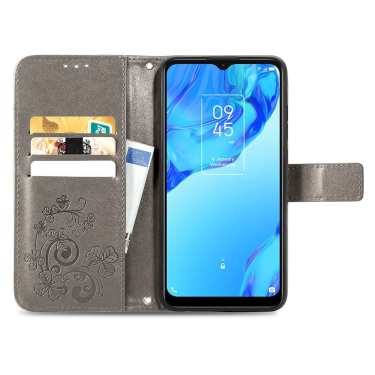 For TCL 20B Four-leaf Clasp Embossed Buckle Mobile Phone Leather Case