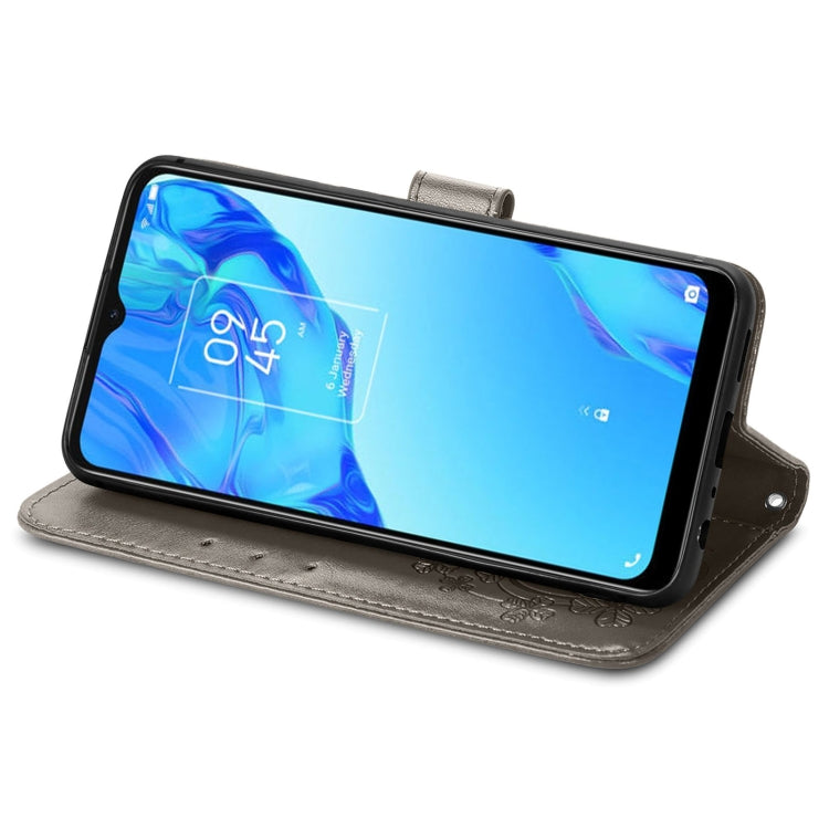 For TCL 20B Four-leaf Clasp Embossed Buckle Mobile Phone Leather Case