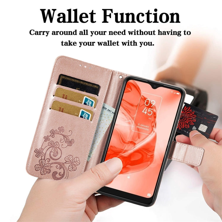 For TCL 20B Four-leaf Clasp Embossed Buckle Mobile Phone Leather Case