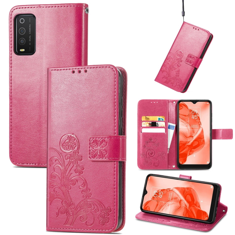 For TCL 205 Four-leaf Clasp Embossed Buckle Mobile Phone Leather Case