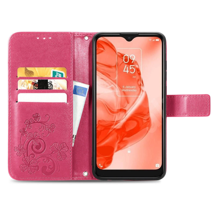 For TCL 205 Four-leaf Clasp Embossed Buckle Mobile Phone Leather Case