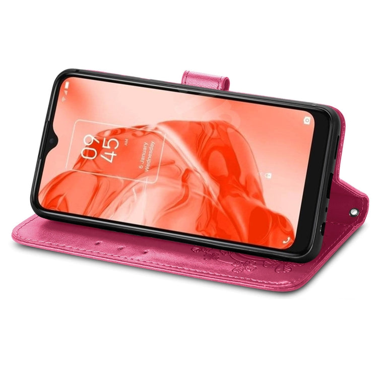 For TCL 205 Four-leaf Clasp Embossed Buckle Mobile Phone Leather Case