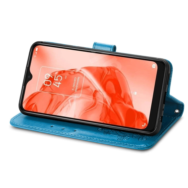 For TCL 205 Four-leaf Clasp Embossed Buckle Mobile Phone Leather Case