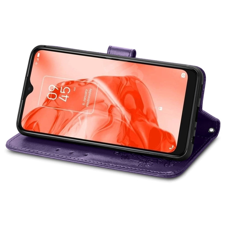 For TCL 205 Four-leaf Clasp Embossed Buckle Mobile Phone Leather Case