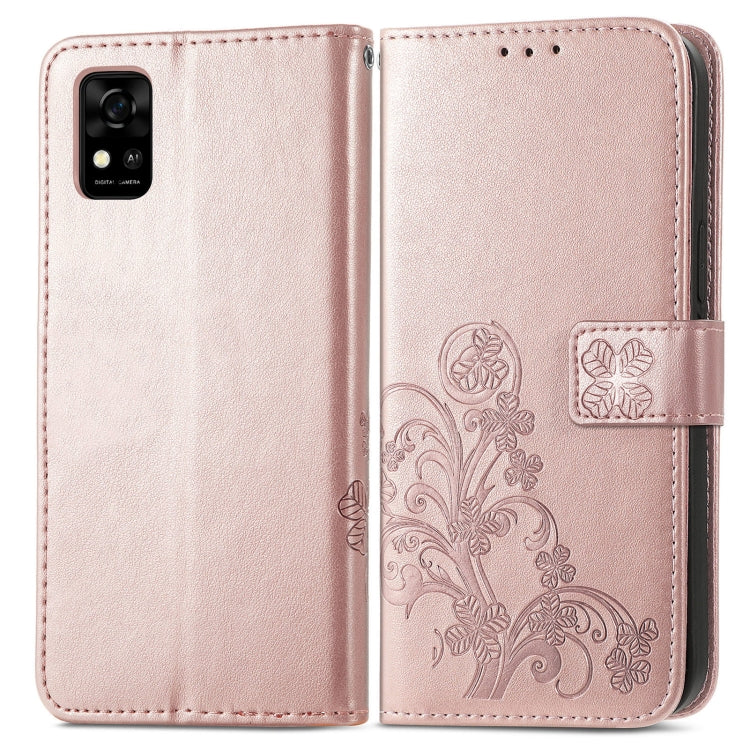 For ZTE Blade A31 Four-leaf Clasp Embossed Buckle Mobile Phone Leather Case