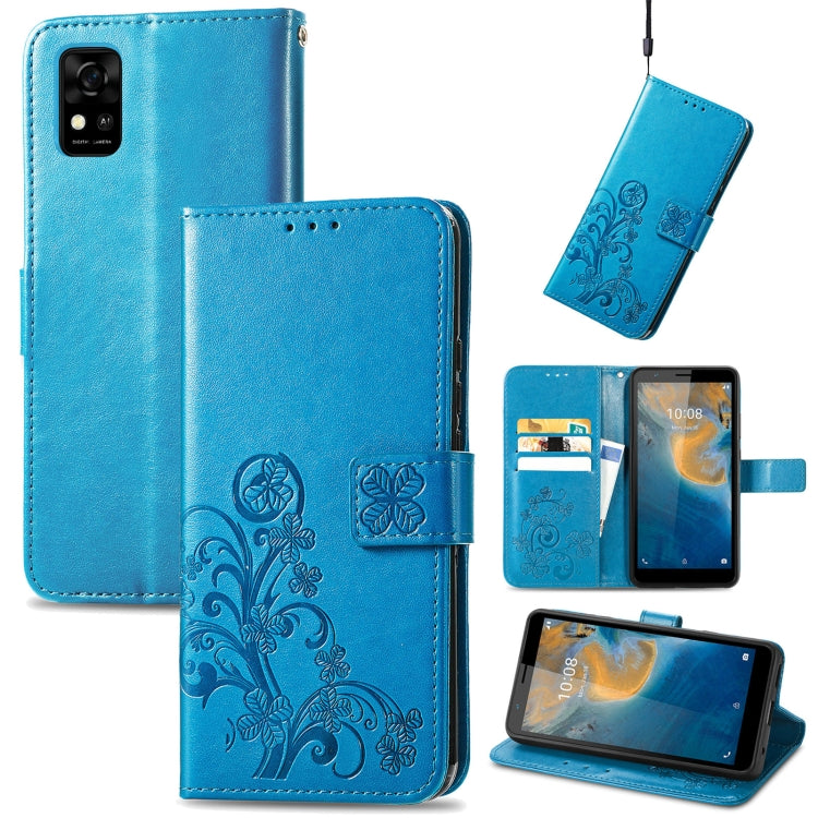 For ZTE Blade A31 Four-leaf Clasp Embossed Buckle Mobile Phone Leather Case