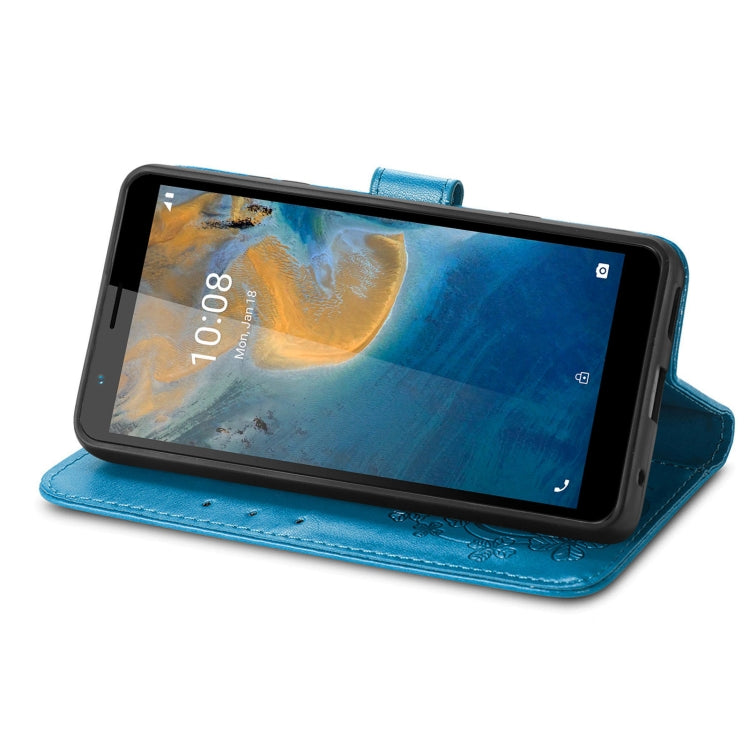 For ZTE Blade A31 Four-leaf Clasp Embossed Buckle Mobile Phone Leather Case