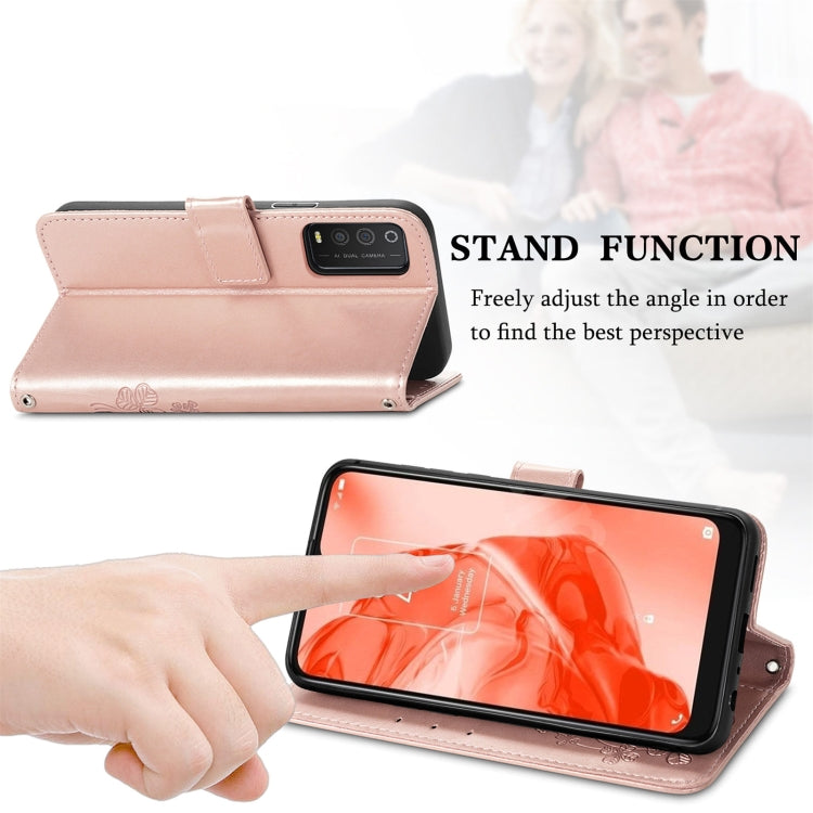 For ZTE Blade A31 Four-leaf Clasp Embossed Buckle Mobile Phone Leather Case