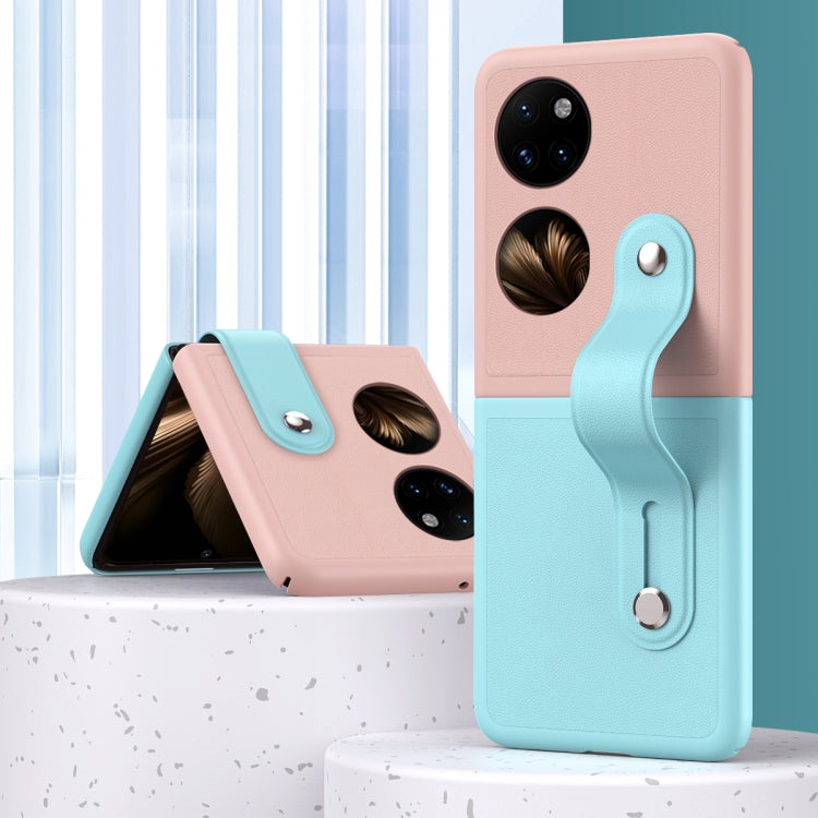 For Huawei P50 Pocket Skin Contrast Wristband Holder Folding Phone Case