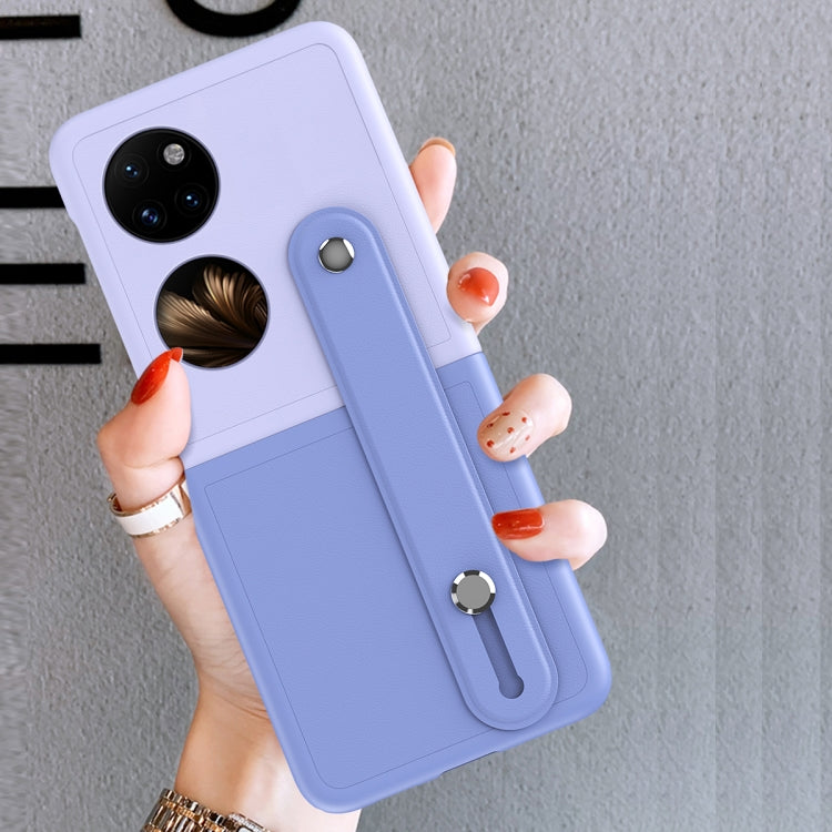 For Huawei P50 Pocket Skin Contrast Wristband Holder Folding Phone Case