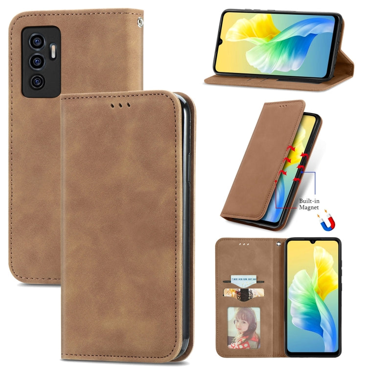 For vivo S10e Retro Skin Feel Magnetic Horizontal Flip Leather Phone Case