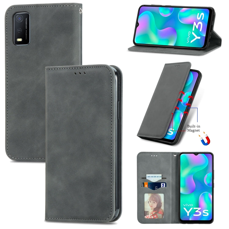 For vivo Y3s 2021 Retro Skin Feel Magnetic Horizontal Flip Leather Phone Case