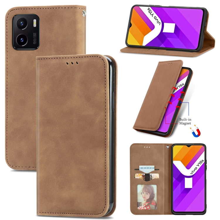 For vivo Y15S Retro Skin Feel Magnetic Horizontal Flip Leather Phone Case