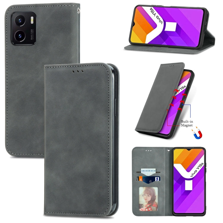 For vivo Y15S Retro Skin Feel Magnetic Horizontal Flip Leather Phone Case