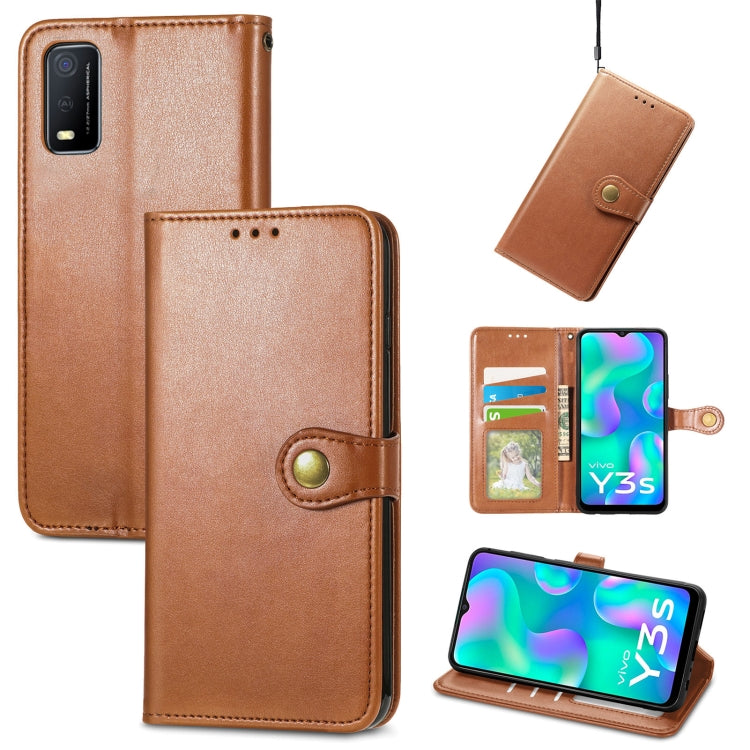 For vivo Y3s 2021 Solid Color Leather Buckle Phone Case