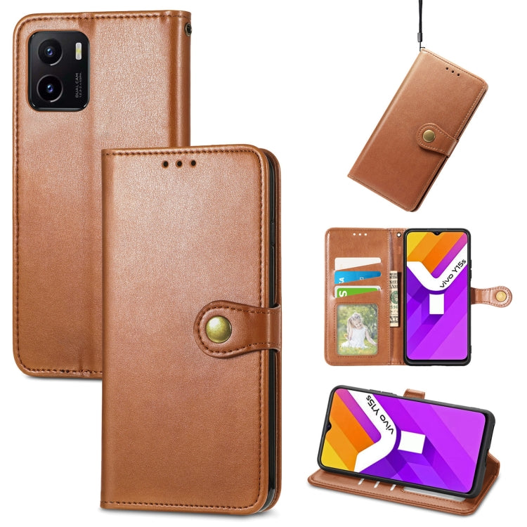 For vivo Y15s Solid Color Leather Buckle Phone Case