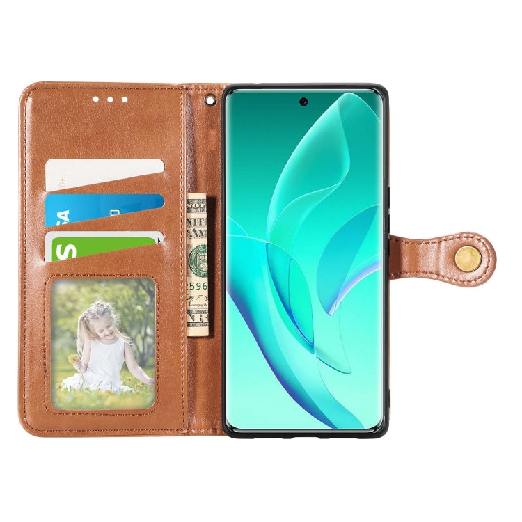 For Honor 60 Pro Solid Color Leather Buckle Phone Case