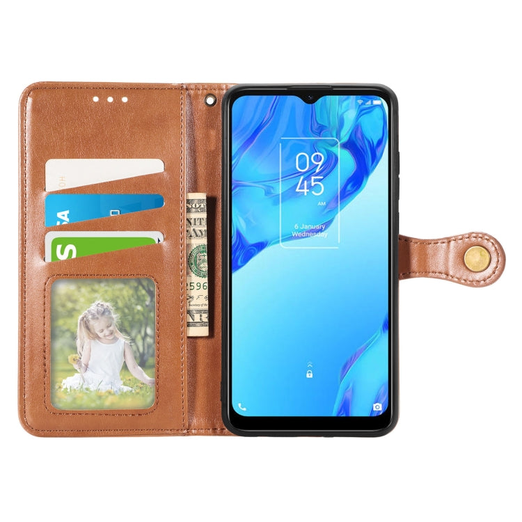For TCL 20B Solid Color Leather Buckle Phone Case