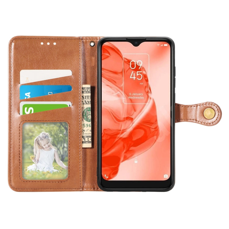 For TCL 205 Solid Color Leather Buckle Phone Case