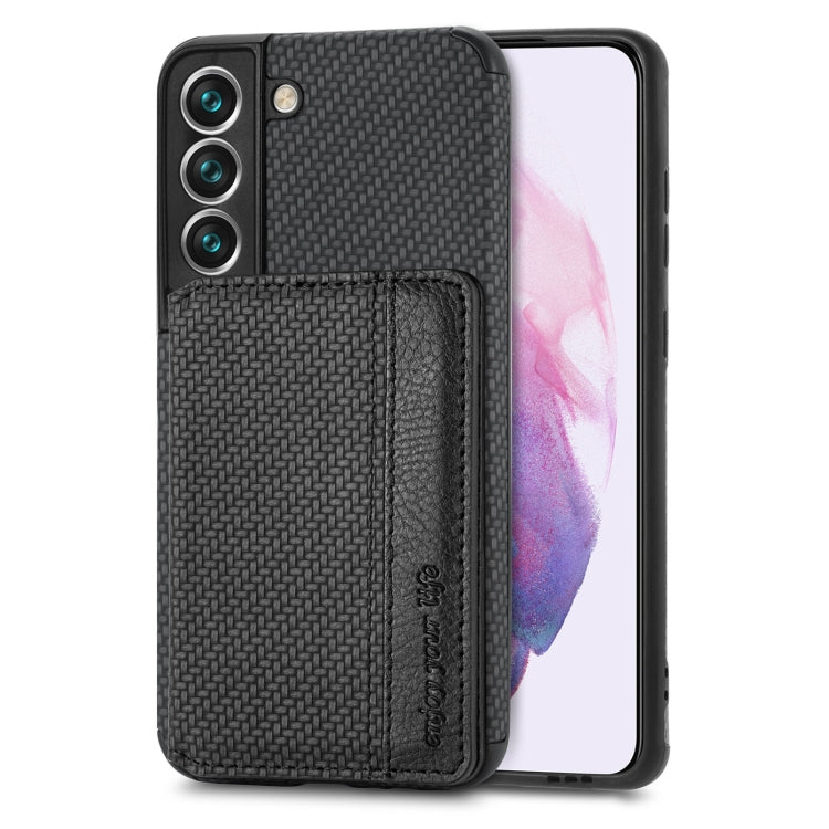 For Samsung Galaxy S22 5G Carbon Fiber Magnetic Card Holder TPU+PU Case