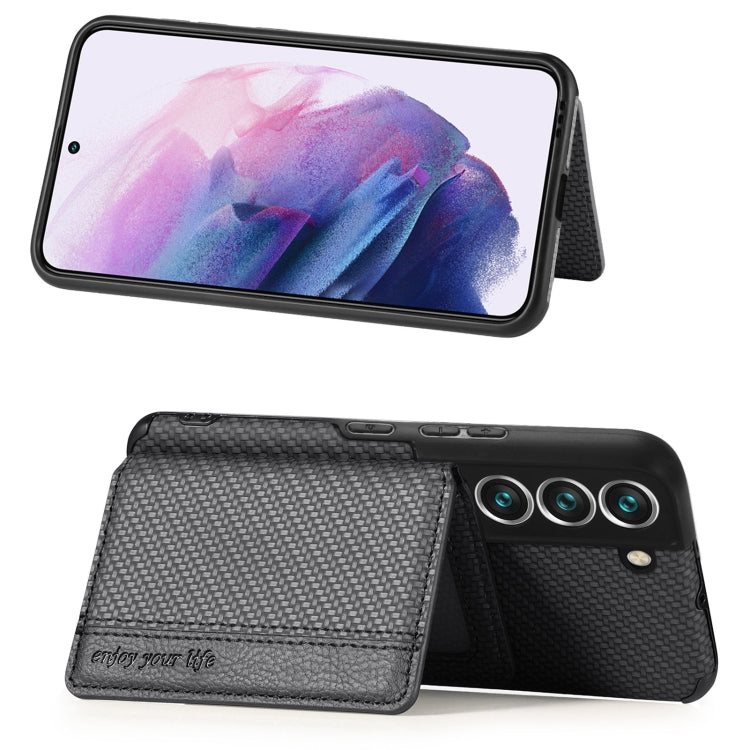 For Samsung Galaxy S22 5G Carbon Fiber Magnetic Card Holder TPU+PU Case