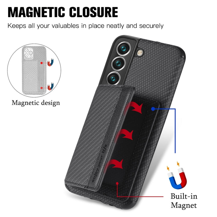 For Samsung Galaxy S22 5G Carbon Fiber Magnetic Card Holder TPU+PU Case