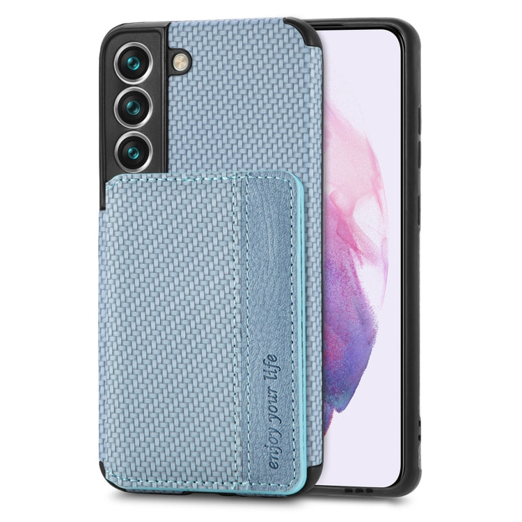 For Samsung Galaxy S22 5G Carbon Fiber Magnetic Card Holder TPU+PU Case