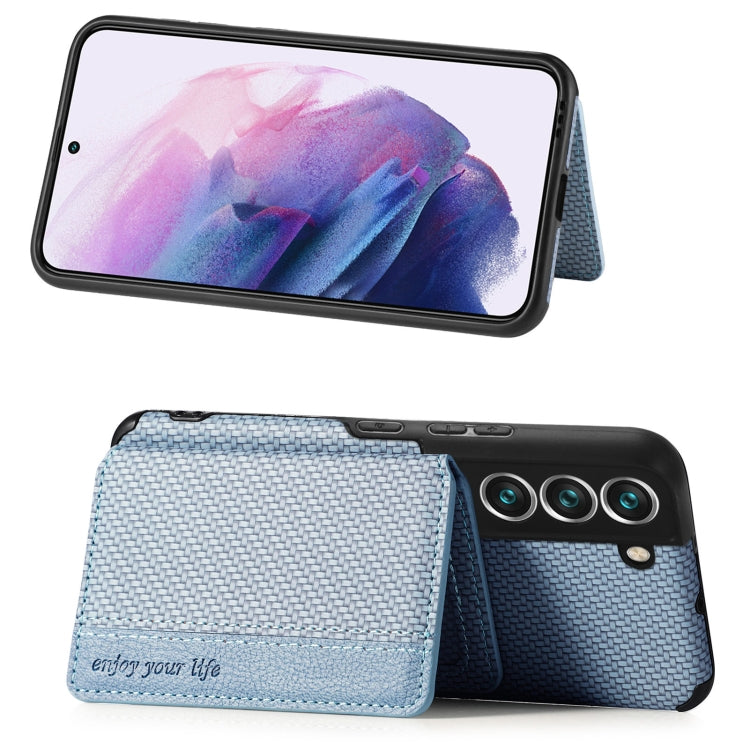 For Samsung Galaxy S22 5G Carbon Fiber Magnetic Card Holder TPU+PU Case