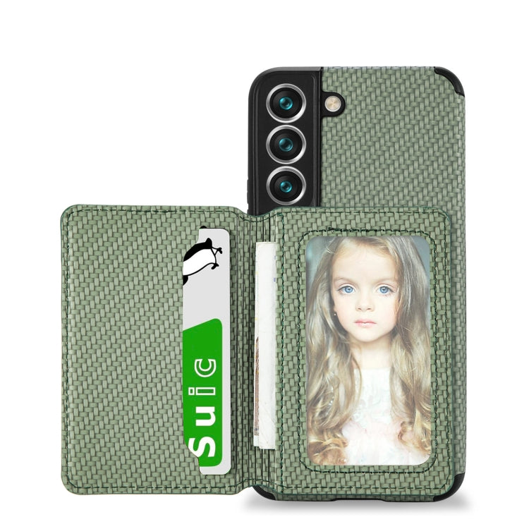 For Samsung Galaxy S22 5G Carbon Fiber Magnetic Card Holder TPU+PU Case