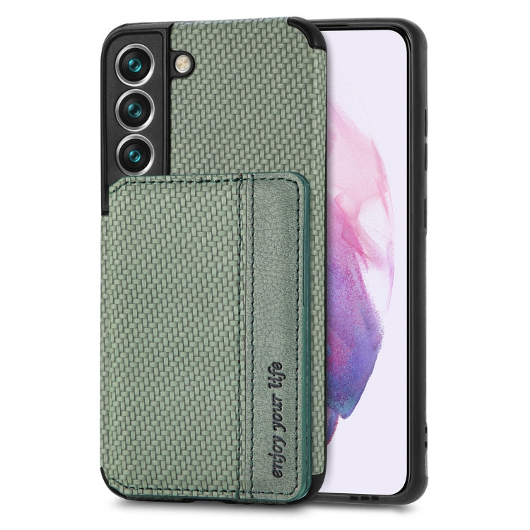 For Samsung Galaxy S22 5G Carbon Fiber Magnetic Card Holder TPU+PU Case