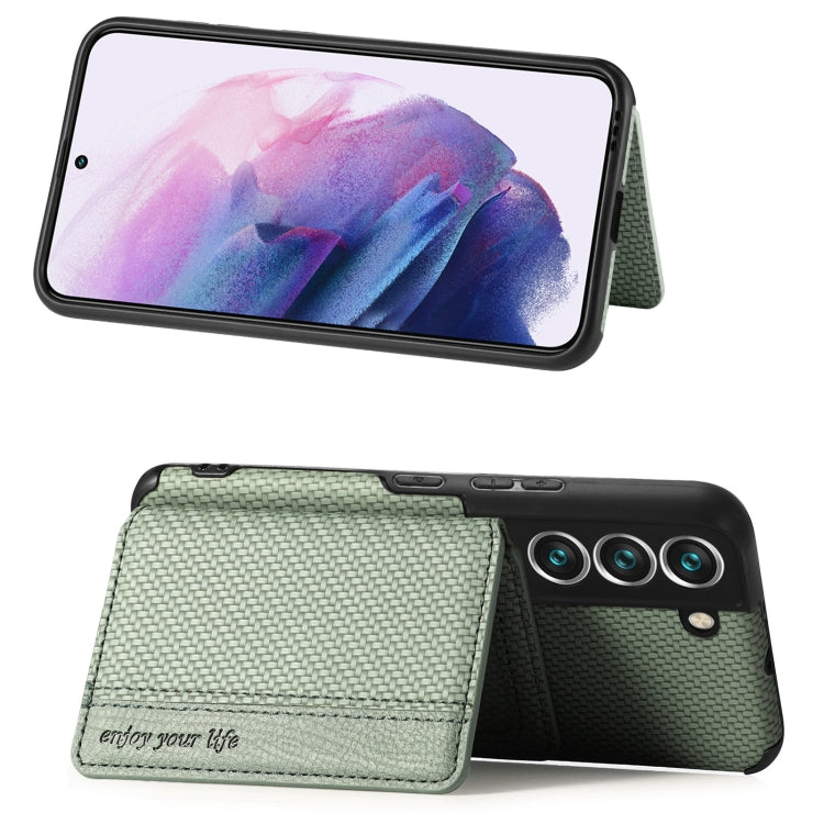 For Samsung Galaxy S22 5G Carbon Fiber Magnetic Card Holder TPU+PU Case