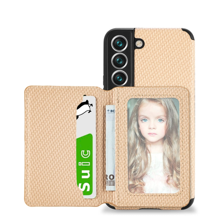 For Samsung Galaxy S22 5G Carbon Fiber Magnetic Card Holder TPU+PU Case