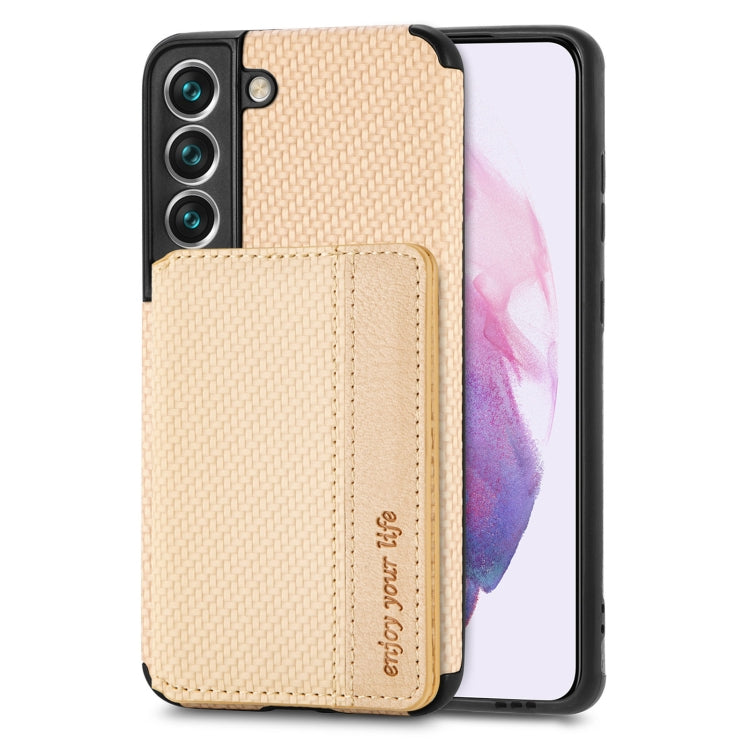 For Samsung Galaxy S22 5G Carbon Fiber Magnetic Card Holder TPU+PU Case