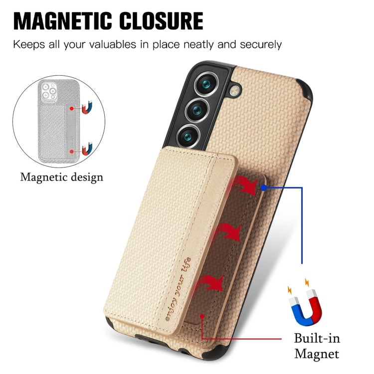 For Samsung Galaxy S22 5G Carbon Fiber Magnetic Card Holder TPU+PU Case