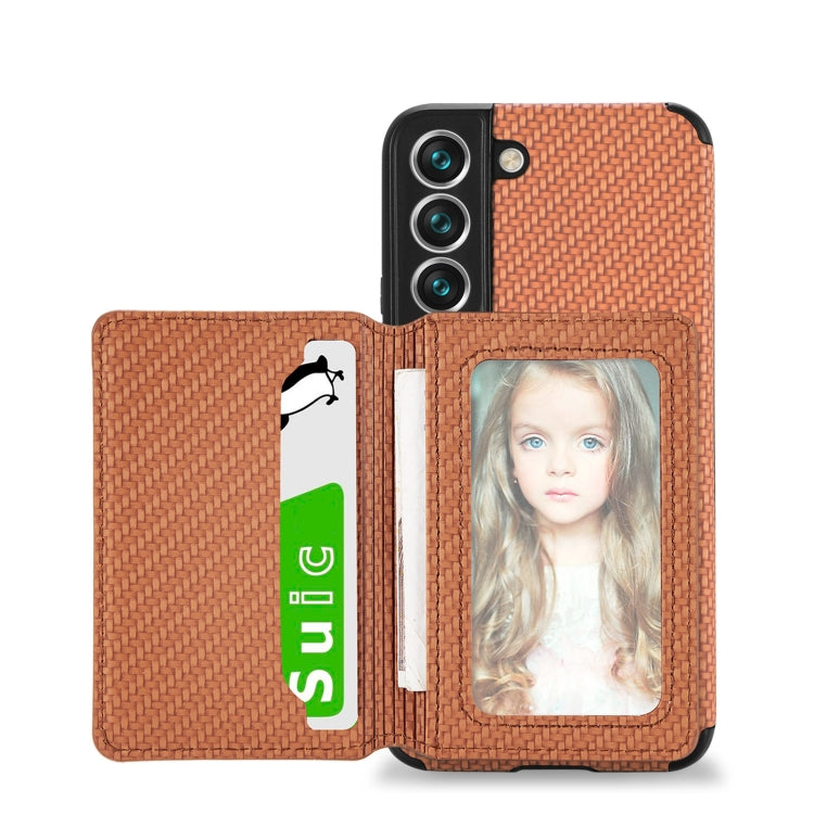 For Samsung Galaxy S22 5G Carbon Fiber Magnetic Card Holder TPU+PU Case