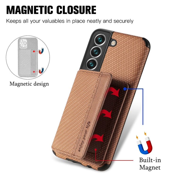 For Samsung Galaxy S22 5G Carbon Fiber Magnetic Card Holder TPU+PU Case