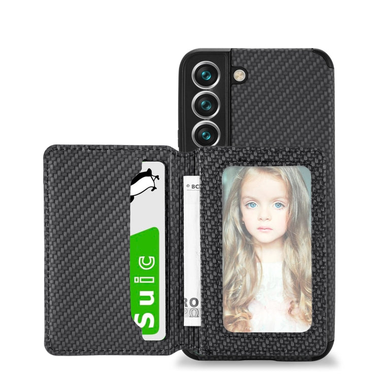 For Samsung Galaxy S22+ 5G Carbon Fiber Magnetic Card Holder TPU+PU Case