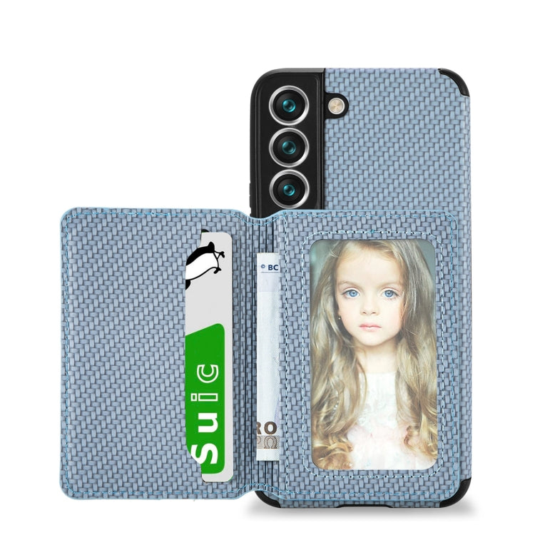 For Samsung Galaxy S22+ 5G Carbon Fiber Magnetic Card Holder TPU+PU Case