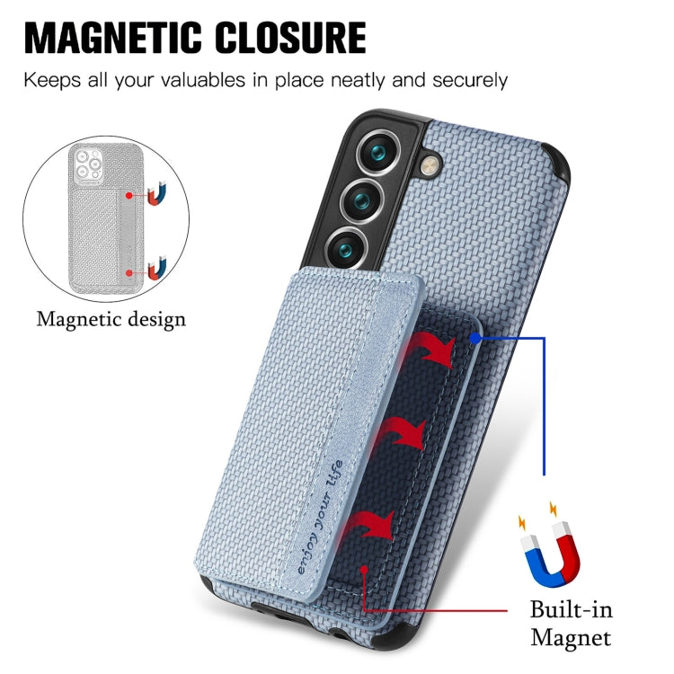For Samsung Galaxy S22+ 5G Carbon Fiber Magnetic Card Holder TPU+PU Case