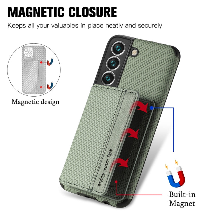 For Samsung Galaxy S22+ 5G Carbon Fiber Magnetic Card Holder TPU+PU Case